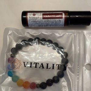 New Un-Opened Migraine Oil Roll On W/Aromatherapy Braclet